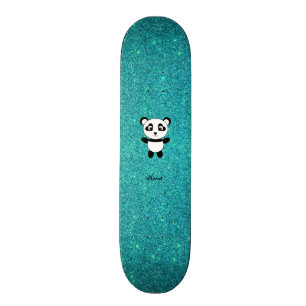 Personalized name panda turquoise glitter skateboard