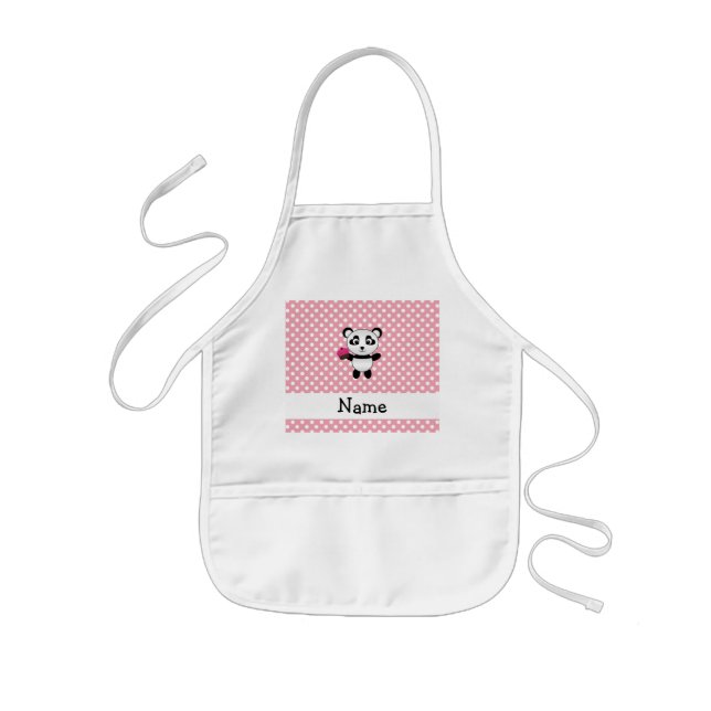 Personalized name panda with cupcake polka dots kids' apron (Front)