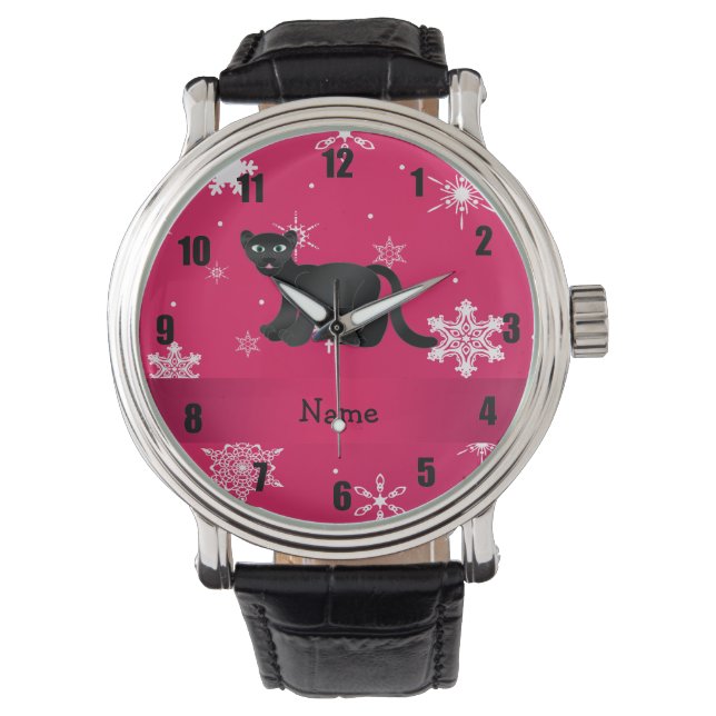 Personalized name panther pink snowflakes watch (Front)