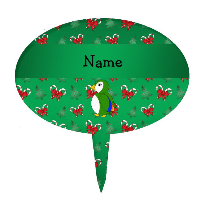 Personalized name parrot green candy canes bows cake toppers