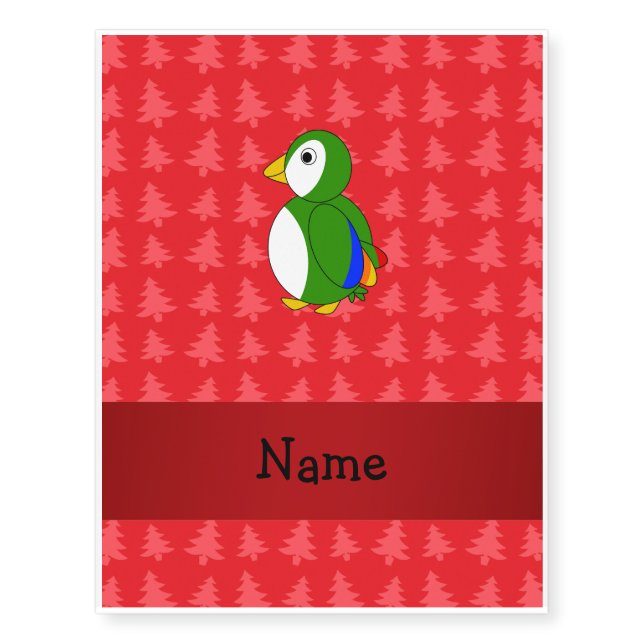 Personalized name parrot red christmas trees temporary tattoos (Front)