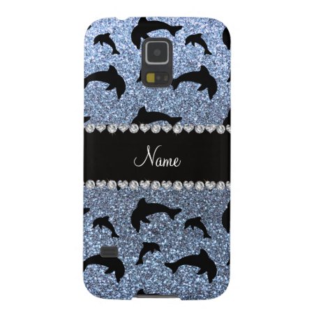 Personalized Name Pastel Blue Glitter Dolphins Galaxy S5 Case