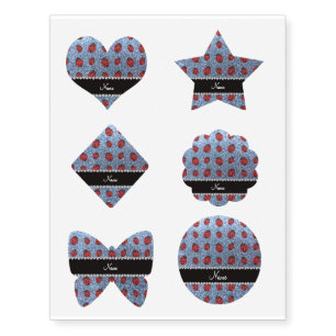 Personalized name pastel blue glitter ladybug temporary tattoos