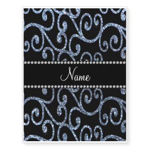 Personalized name pastel blue glitter swirls temporary tattoos