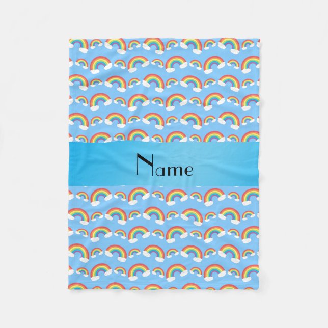 Personalized name pastel blue rainbows pattern fleece blanket (Front)