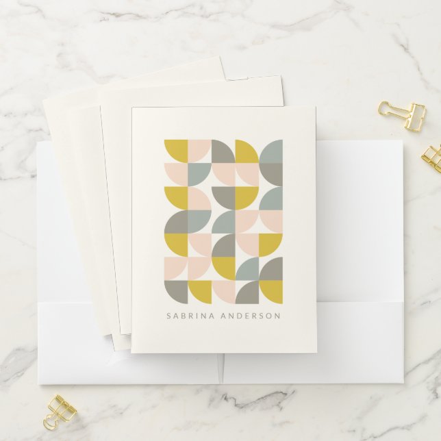Personalized Name Pastel Geometric Retro Stylish Pocket Folder (In Situ)