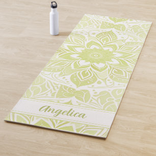Personalized Name Pastel Green Mandala Yoga Mat