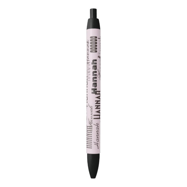 Personalized Name Pastel Pink and Black Pen (Front Vertical)