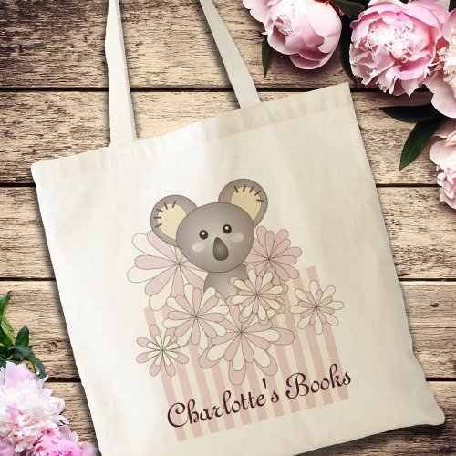 Personalized Name Pastel Pink Cute Baby Koala Kids Tote Bag