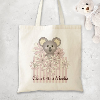 Personalized Name Pastel Pink Cute Baby Koala Kids Tote Bag