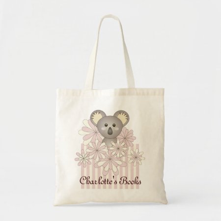 Personalized Name Pastel Pink Cute Baby Koala Kids Tote Bag