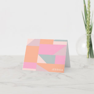 Personalized Name Pastel Pink Geometric Stationery Note Card