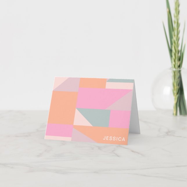 Personalized Name Pastel Pink Geometric Stationery Note Card (Front)