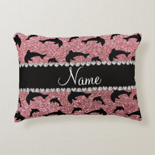 Personalized name pastel pink glitter dolphins accent pillow