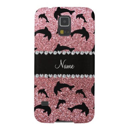 Personalized Name Pastel Pink Glitter Dolphins Galaxy S5 Case