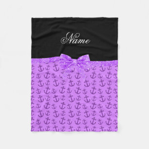 Personalized name pastel purple anchors bow fleece blanket