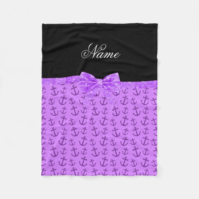 Personalized name pastel purple anchors bow fleece blanket (Front)