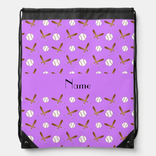 Personalized name pastel purple baseball drawstring bag