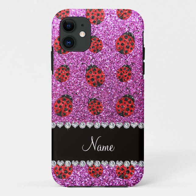 Personalized name pastel purple glitter ladybug Case-Mate iPhone case (Back)