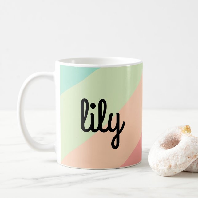 Personalized Name Pastel Rainbow Custom Gift Coffee Mug (With Donut)