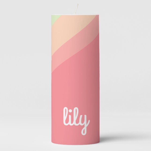 Personalized Name Pastel Rainbow Custom Gift Pillar Candle (Front)