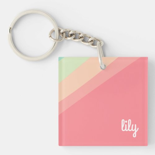 Personalized Name Pastel Rainbow Party Custom  Keychain