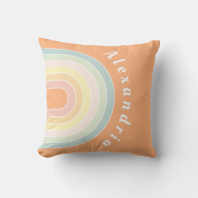 Personalized Name Pastel Rainbow Retro Throw Pillow (Front)