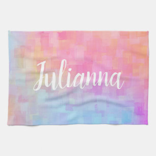 Personalized Name Pastel Watercolor Soft Pink Kitchen Towel