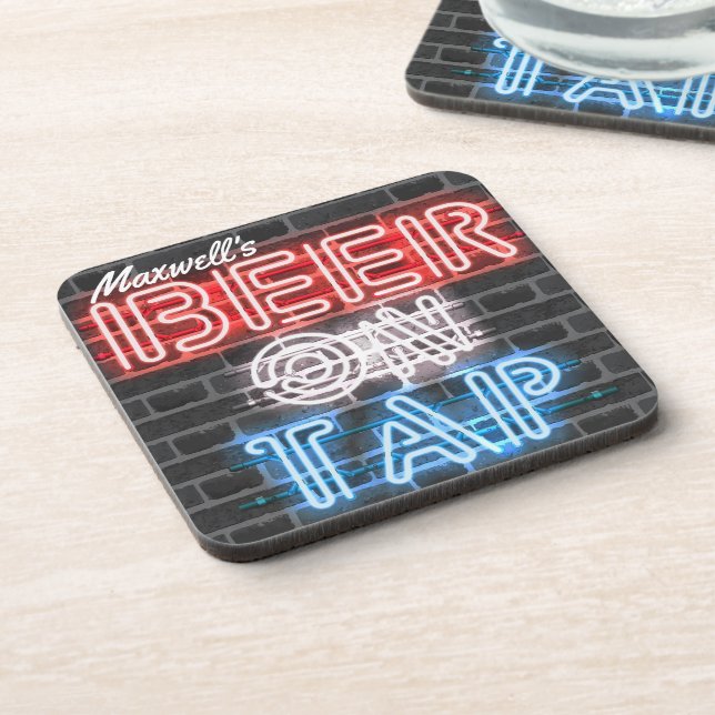 Personalized Name Patriotic Beer Sign Brewery Pub Beverage Coaster (Left Side)