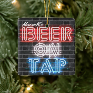 Personalized Name Patriotic Beer Sign Brewery Pub Ceramic Ornament