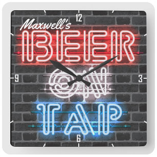 Personalized Name Patriotic Beer Sign Brewery Pub Square Wall Clock