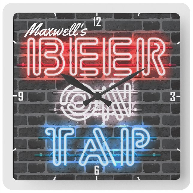 Personalized Name Patriotic Beer Sign Brewery Pub Square Wall Clock (Creator Uploaded)