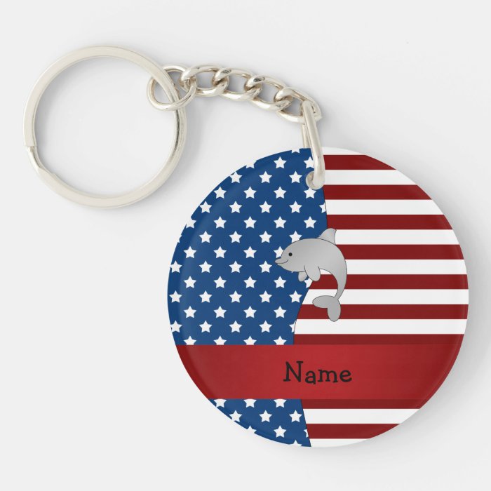 Personalized name Patriotic dolphin Keychain