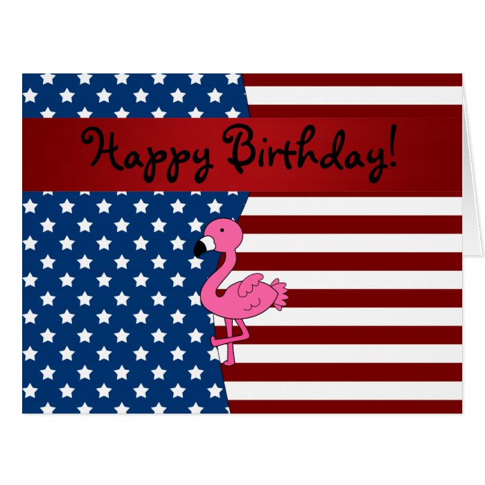 Personalized name Patriotic flamingo Cards