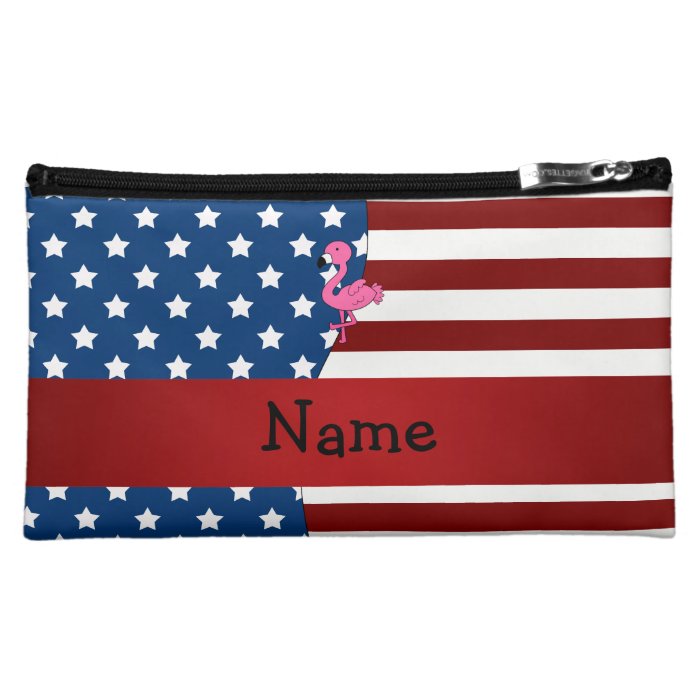 Personalized name Patriotic flamingo Makeup Bag