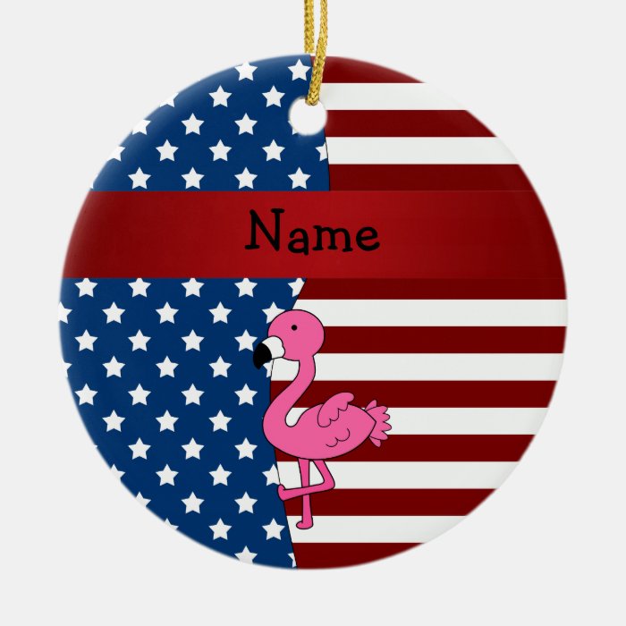 Personalized name Patriotic flamingo Ornaments