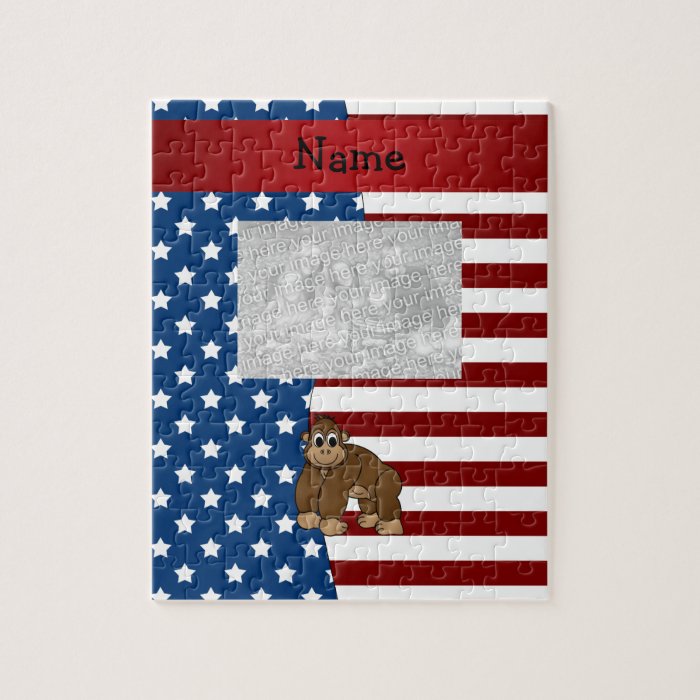 Personalized name Patriotic gorilla Jigsaw Puzzles