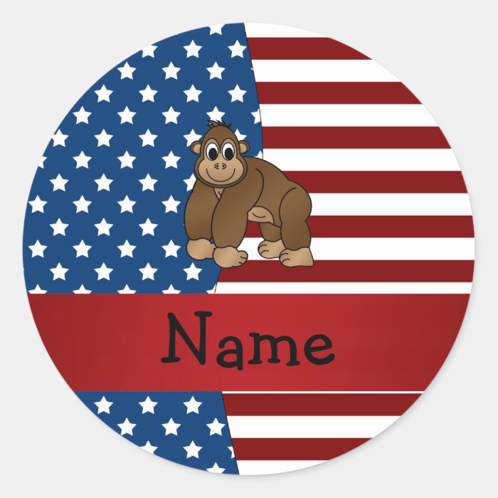 Personalized name Patriotic gorilla Round Sticker