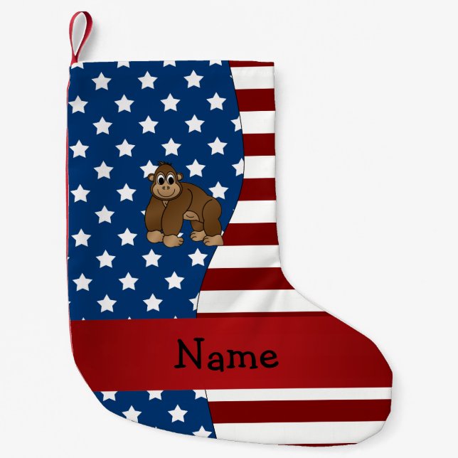 Personalized name Patriotic gorilla Small Christmas Stocking (Front)