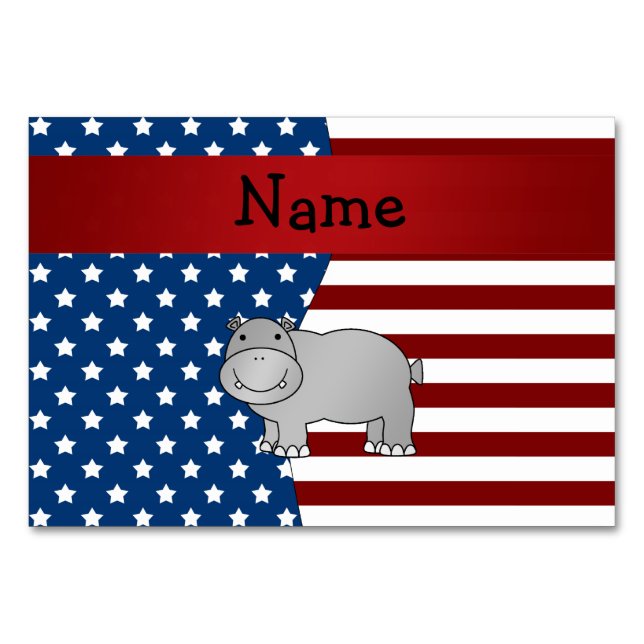 Personalized name Patriotic hippo Table Number (Front)