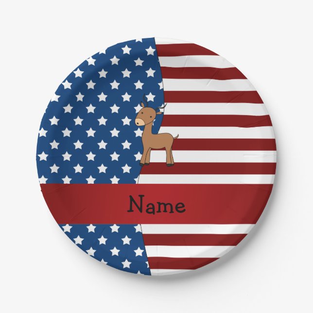 Personalized name Patriotic impala Paper Plates (Front)