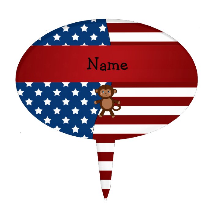 Personalized name Patriotic monkey Cake Toppers