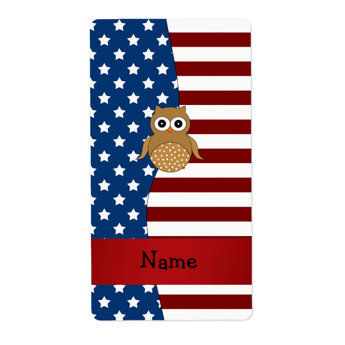 Personalized name Patriotic owl Custom Shipping Label