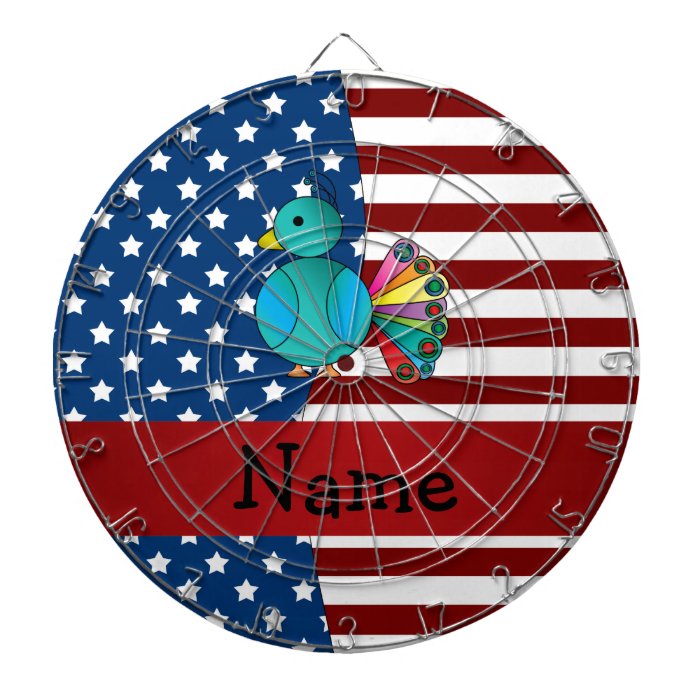 Personalized name Patriotic peacock Dartboards