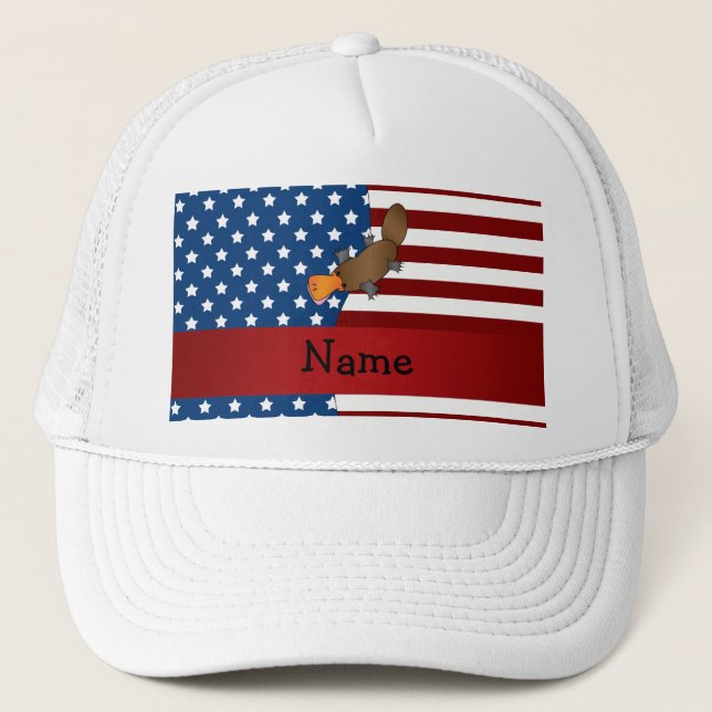 Personalized name Patriotic platypus Trucker Hat (Front)