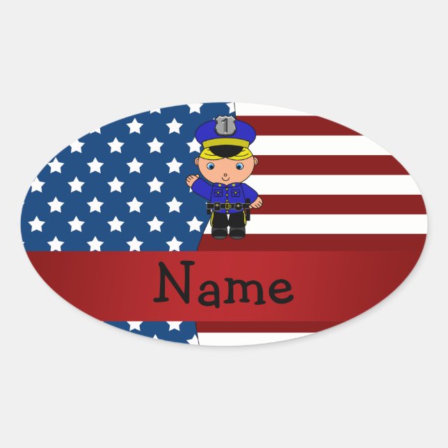 Personalized name Patriotic policeman Oval Sticker (Front)