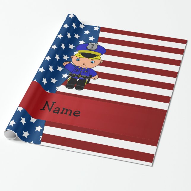 Personalized name Patriotic policeman Wrapping Paper (Unrolled)