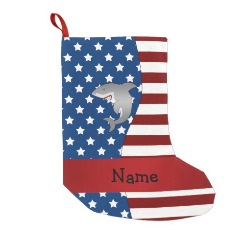 Personalized name Patriotic shark Small Christmas Stocking