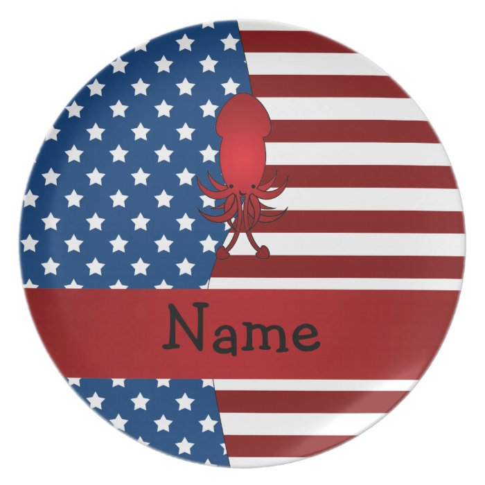 Personalized name Patriotic squid Dinner Plates