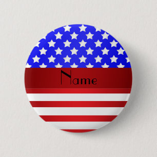 Personalized name patriotic stripes button